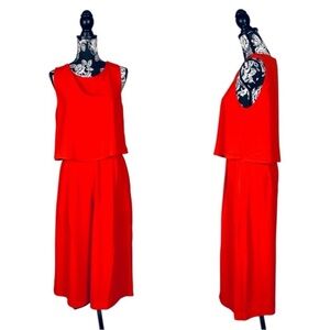 Lucy & Co red mesh jumpsuit wide leg ankle romper size small